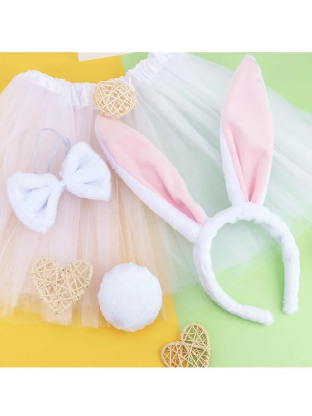 Kids Bunny Costume 4 Piece Set - White Tutu, Pink Ears, Bow Tie & Tail NWT